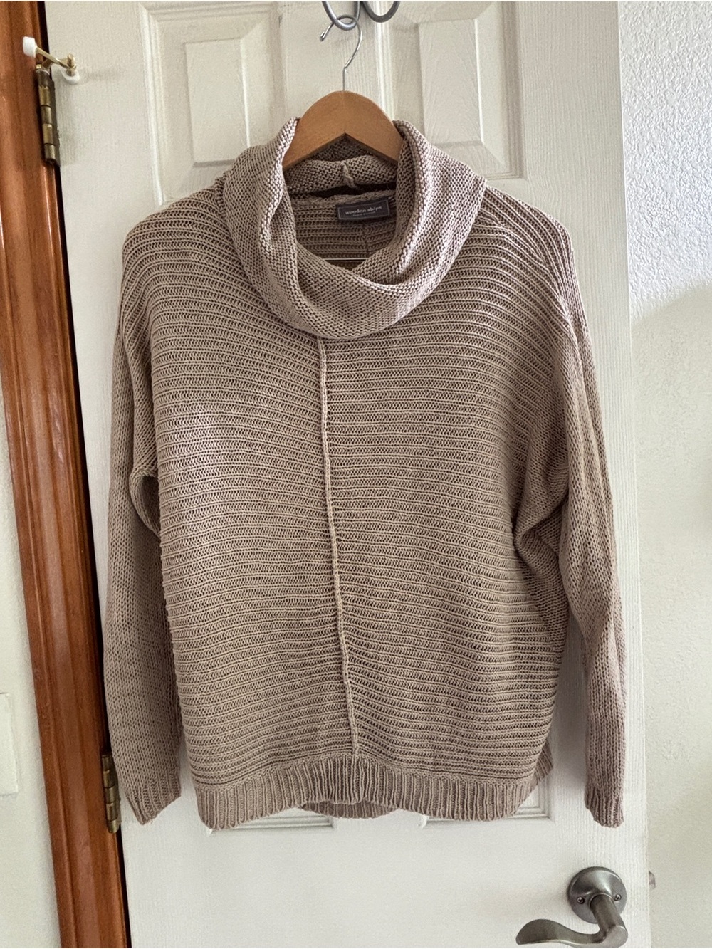 Wooden Ships Taupe Cowl Neck Knit Sweater